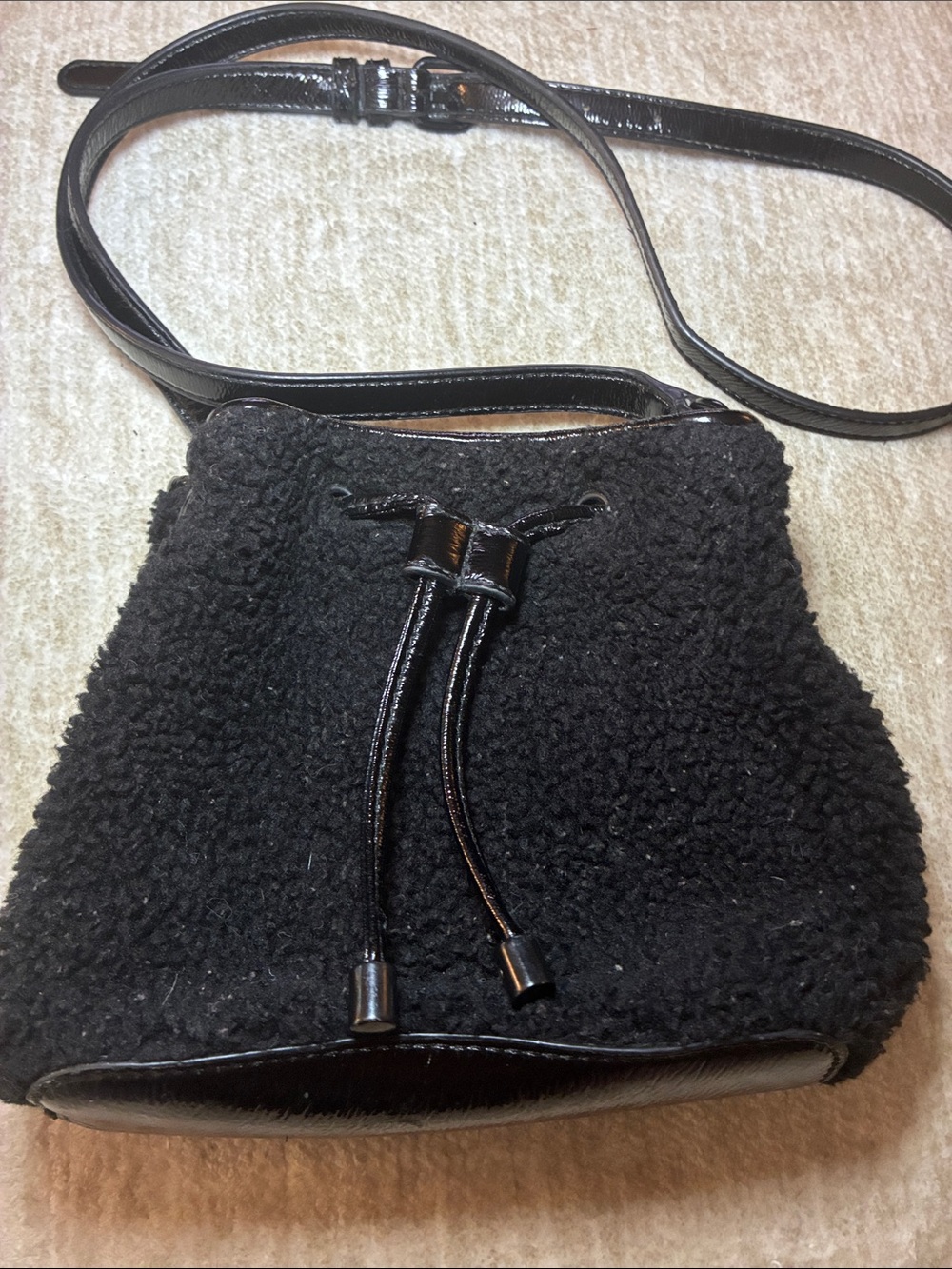 Calvin Klein Black Sherpa Drawstring Crossbody Bag
